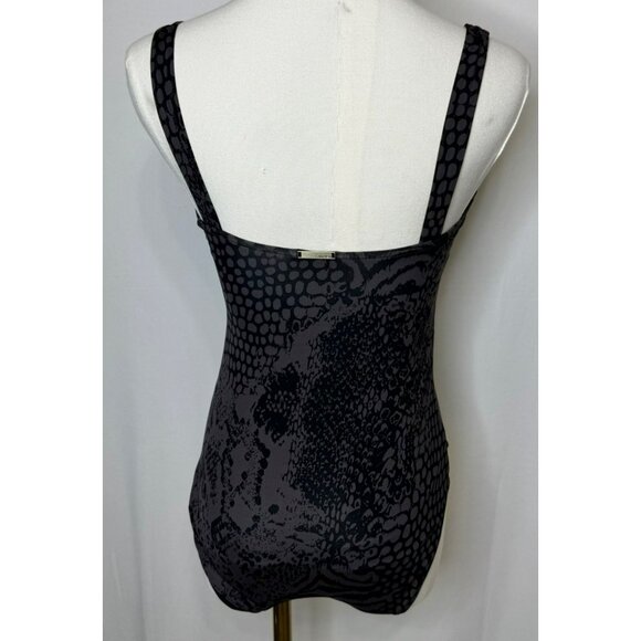 Calvin Klein Animal Print One-Piece Swimsuit Size 4 Shirred Black Gray - Picture 11 of 13